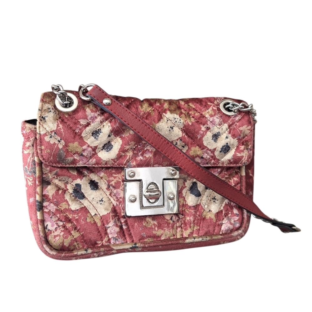 Vintage L'’Intervalle Floral Velvet Quilted Shoulder Bag Made in Spain Purse - Picture 8 of 13